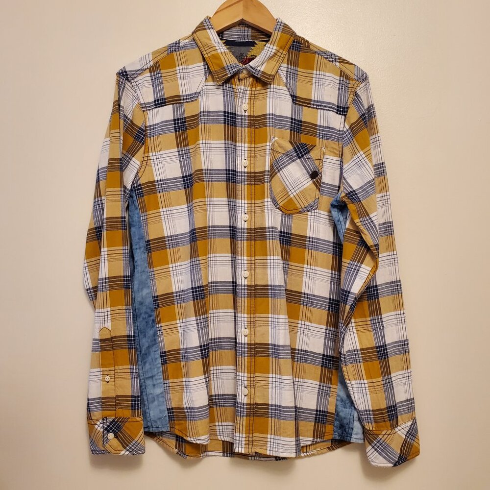 Buffalo David Bitton Men’s Citron Plaid Long Sleeve Button Down Casual Shirt - S